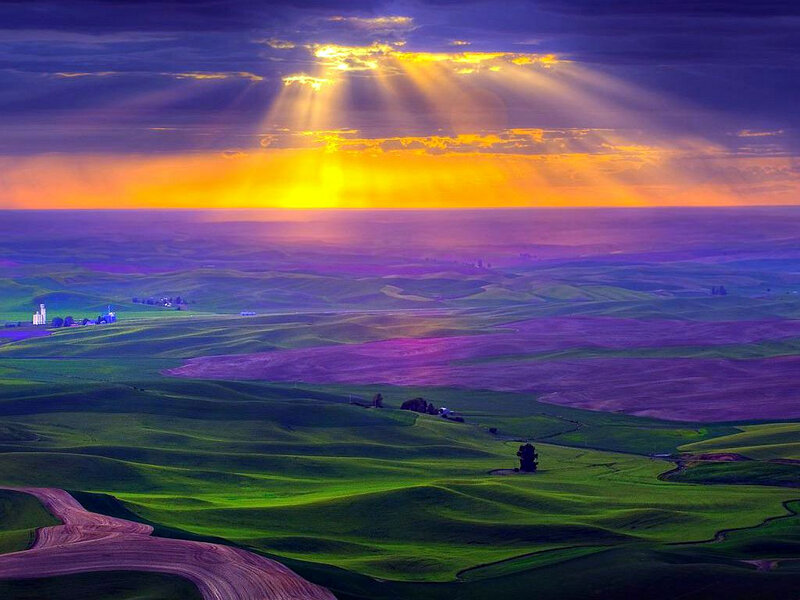 Rolling Green Hills — Dramatic, Sunset, Photograph, Sunlight