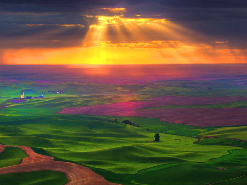Rolling Green Hills — Dramatic, Sunset, Photograph