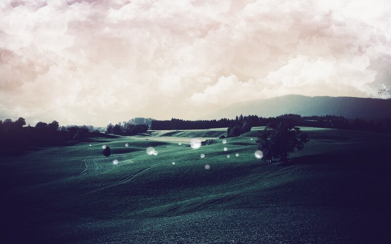 Rolling Green Hills Landscape — Serene, Sunset