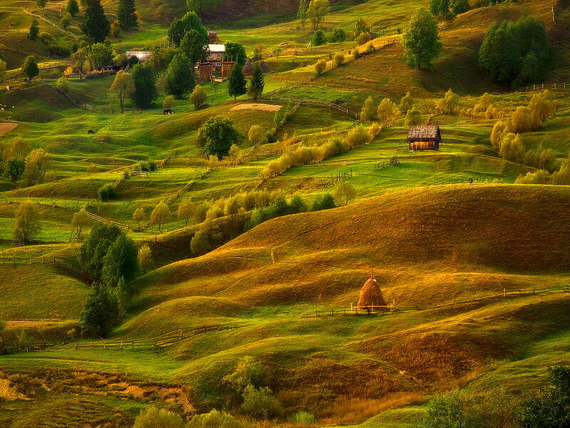 Rolling Green Hills — Serene, Afternoon, Photograph, Farmhouse