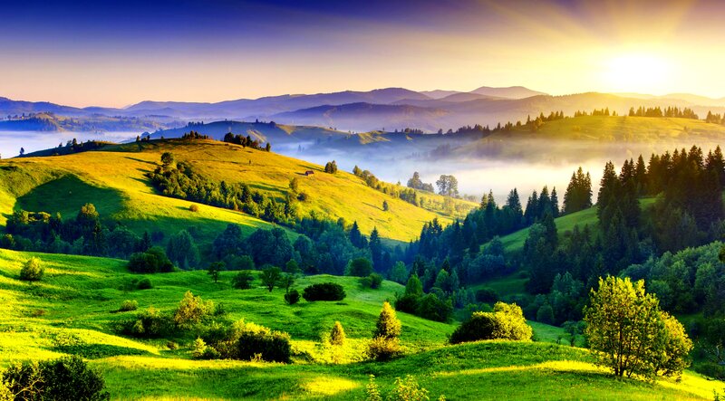Rolling Green Hills — Serene, Sunrise, Photograph