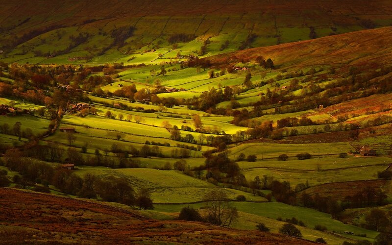 Rolling Green Hills — Serene, Sunset, Photograph, Fields, Trees