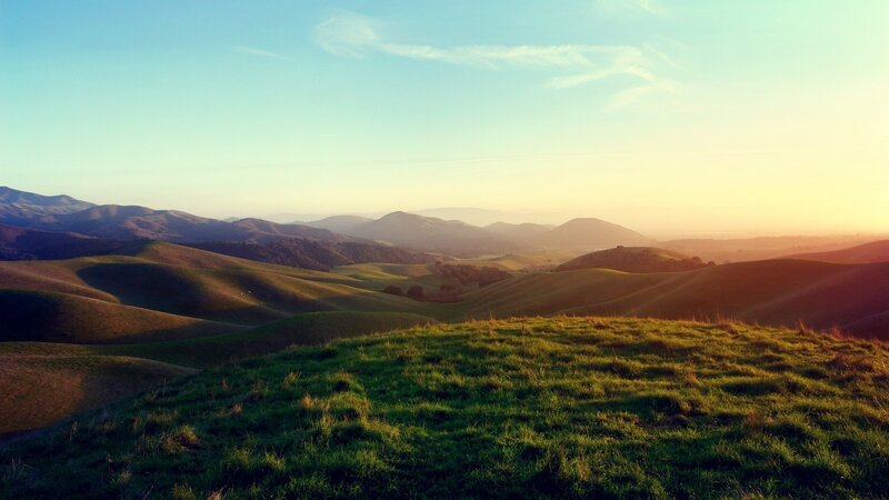 Rolling Green Hills — Serene, Sunset, Photograph, Mountains, Sky