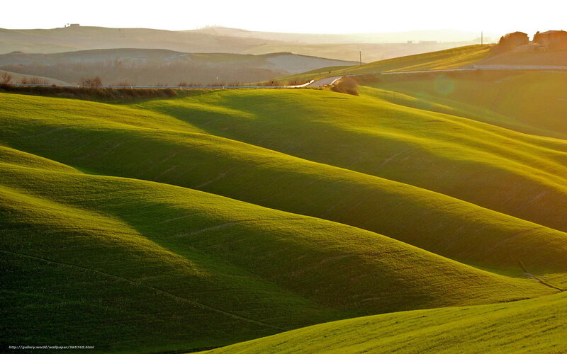 Rolling Green Hills — Serene, Sunset, Photograph, Road