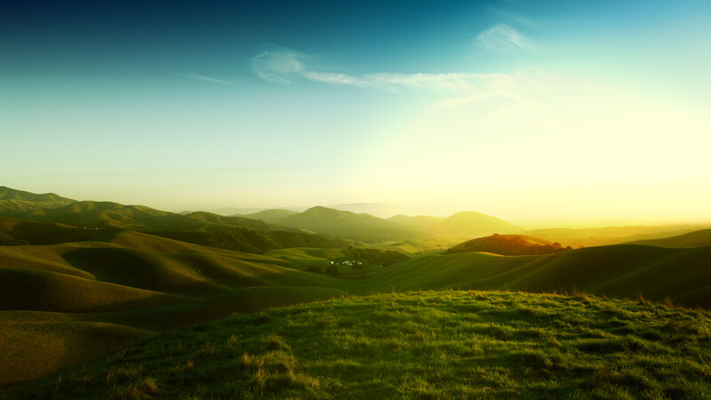 Rolling Green Hills — Serene, Sunset, Photograph, Sky
