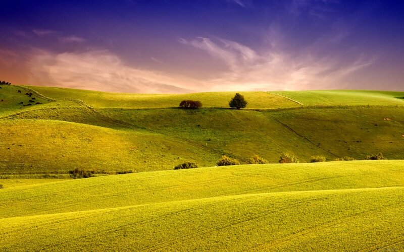 Rolling Green Hills — Serene, Sunset, Photograph