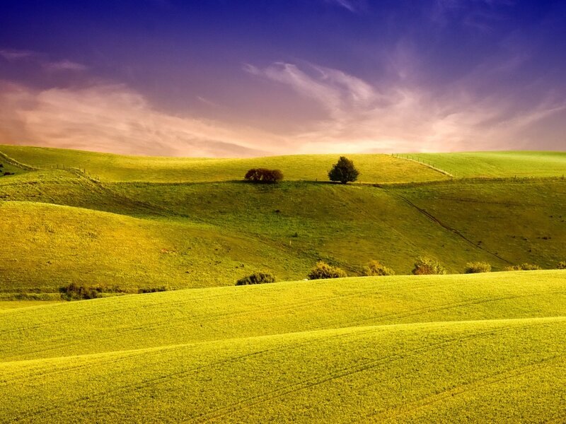 Rolling Green Hills — Serene, Sunset