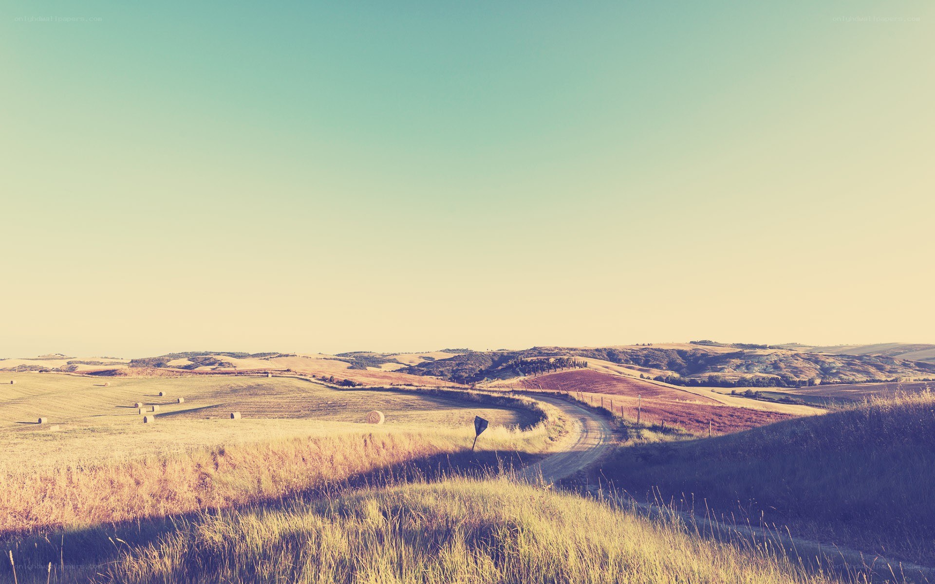 Rolling hills and hay bales