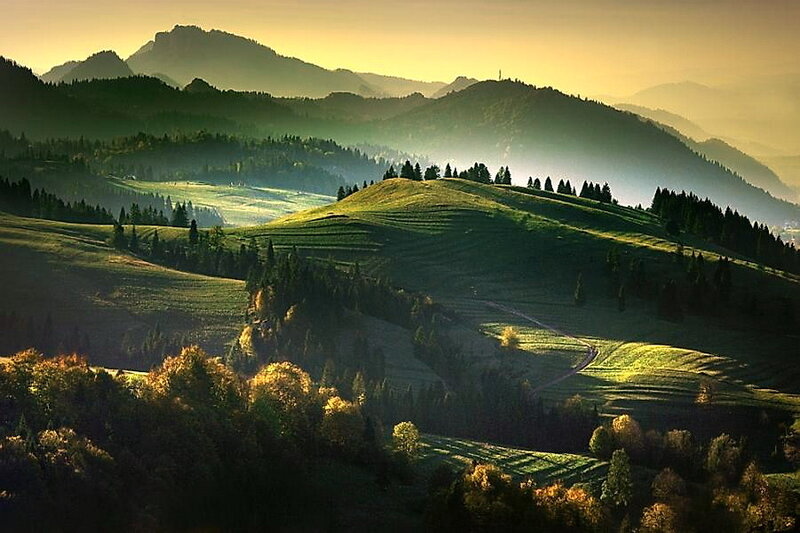 Rolling Hills and Mountains
