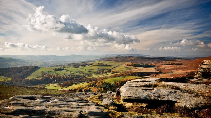 Rolling hills and rocky outcrop