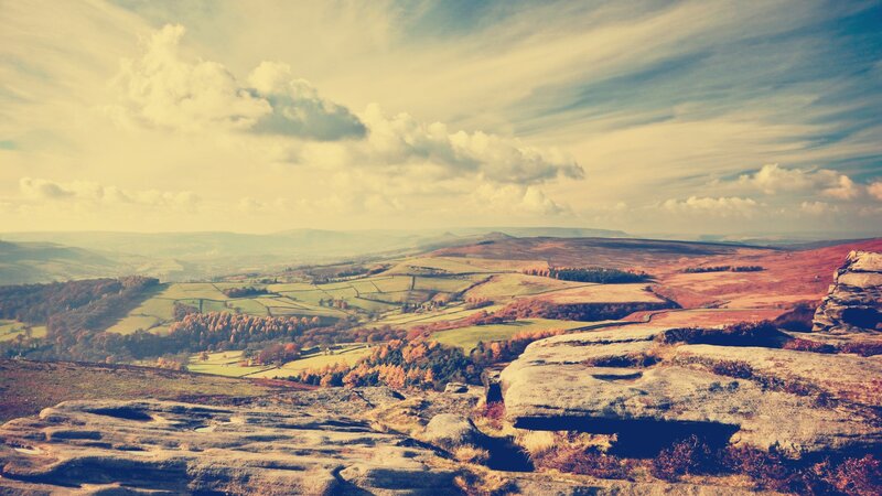 Rolling hills and rocky outcrop