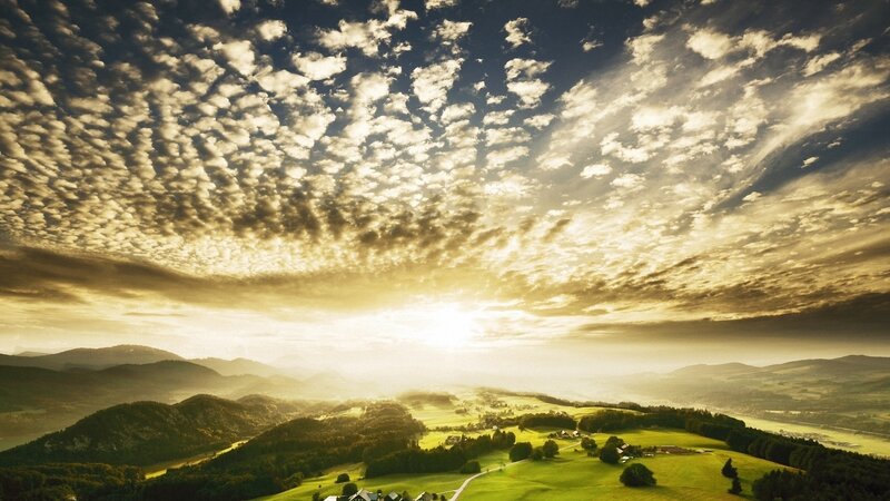 Rolling Hills at Sunrise — Green, Serene, Photograph, Clouds