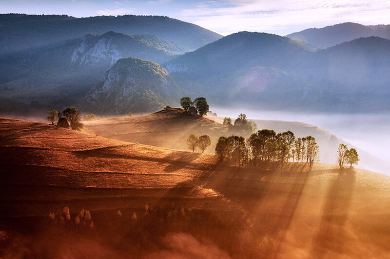 Rolling Hills at Sunrise — Orange