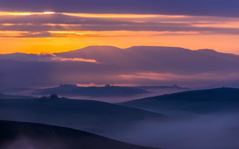 Rolling Hills at Sunrise — Purple, Serene