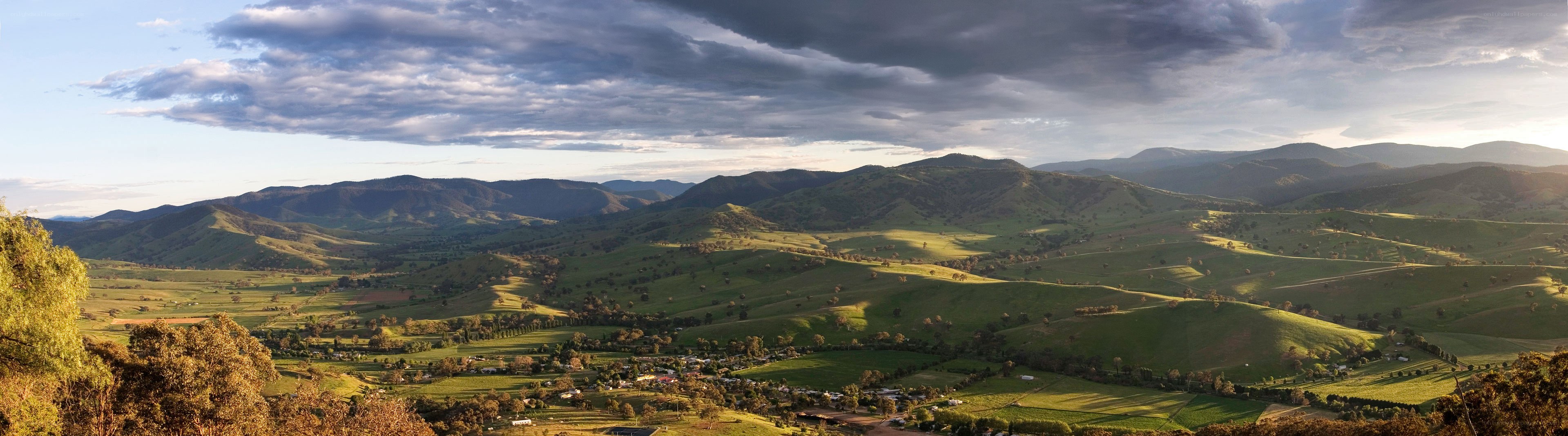 Rolling hills at sunset