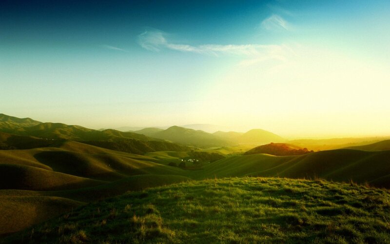 Rolling hills at sunset