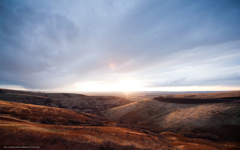 Rolling Hills at Sunset — Brown, Serene, Photograph
