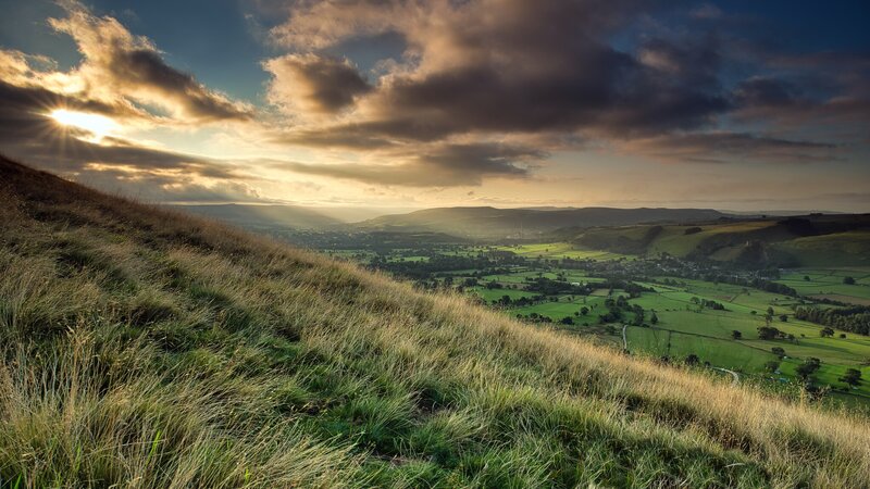 Rolling Hills at Sunset — Green, Dramatic, Photograph, Sun