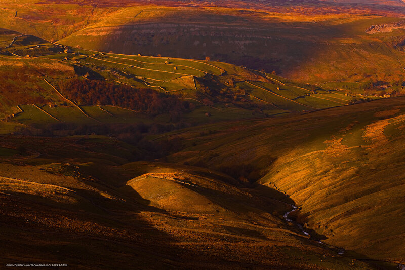 Rolling Hills at Sunset — Green, Dramatic, Photograph, Valley, Stream