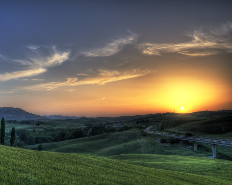 Rolling Hills at Sunset — Green, Serene