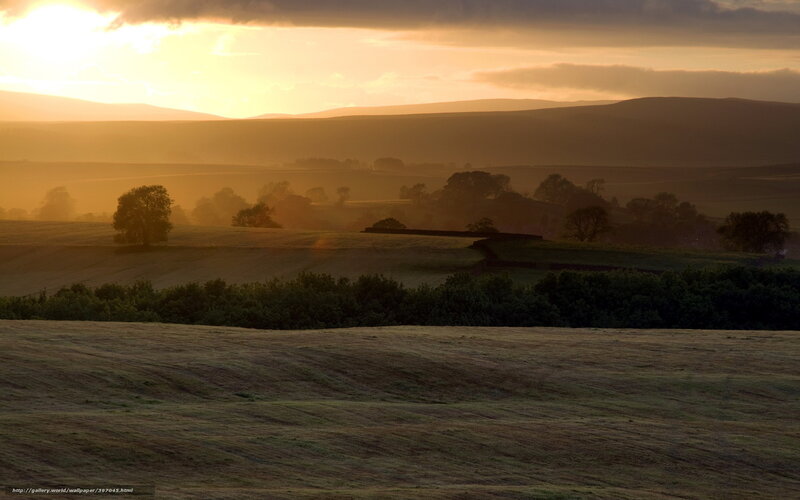 Rolling Hills at Sunset — Orange, Serene, Photograph, Sun