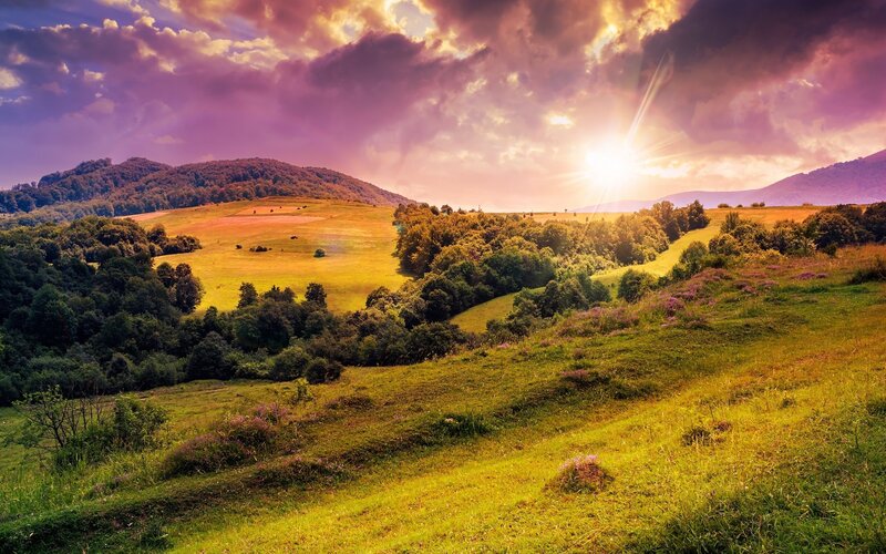 Rolling Hills at Sunset — Purple, Dramatic