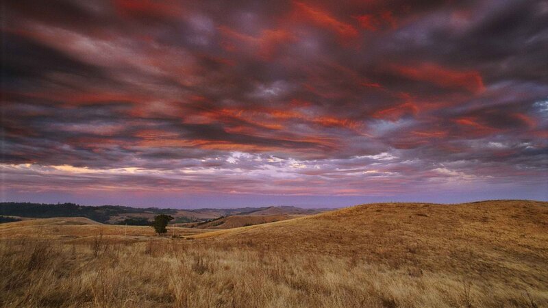 Rolling Hills at Sunset — Red, Dramatic