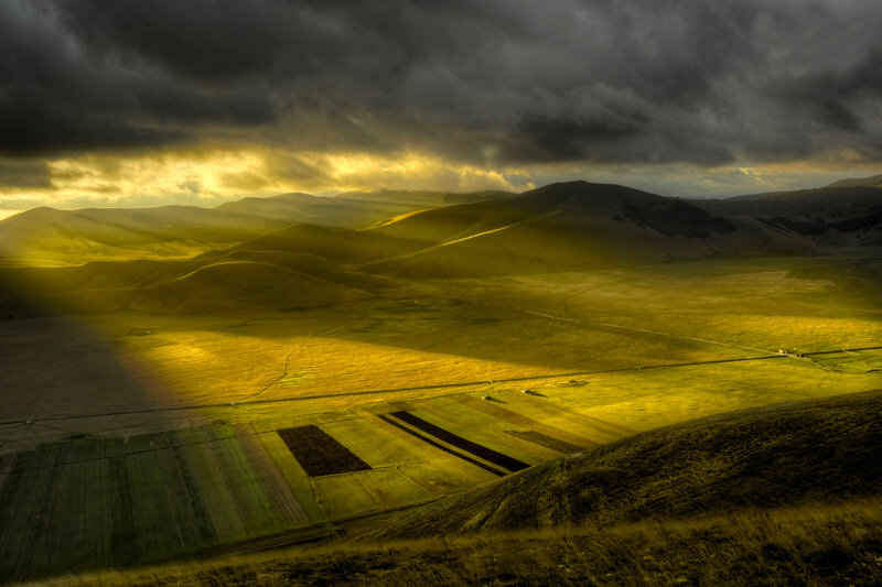 Rolling Hills at Sunset — Yellow, Dramatic, Photograph