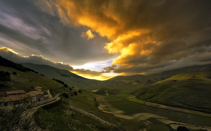 Rolling Hills at Sunset — Yellow, Dramatic
