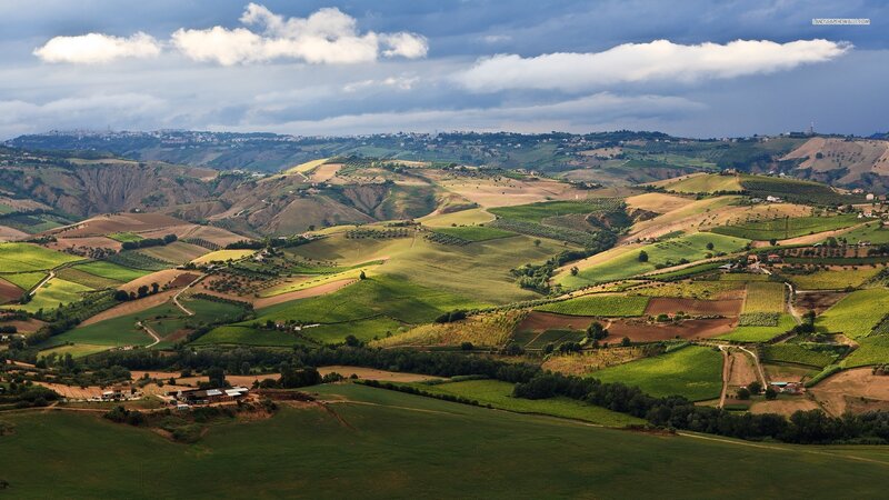 Rolling Hills Landscape — Green, Dramatic, Afternoon, Photograph, Fields, Clouds