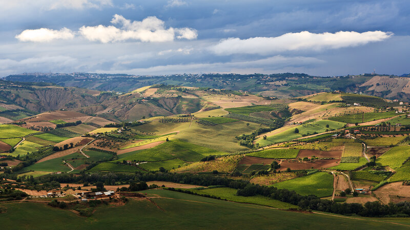 Rolling Hills Landscape — Green, Dramatic, Afternoon, Photograph, Fields