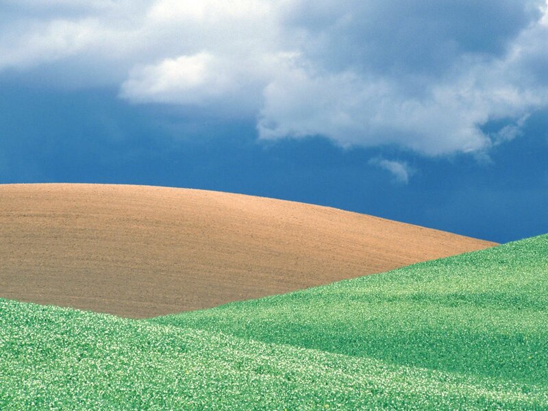 Rolling Hills Landscape — Green, Dramatic, Afternoon, Photograph, Sky