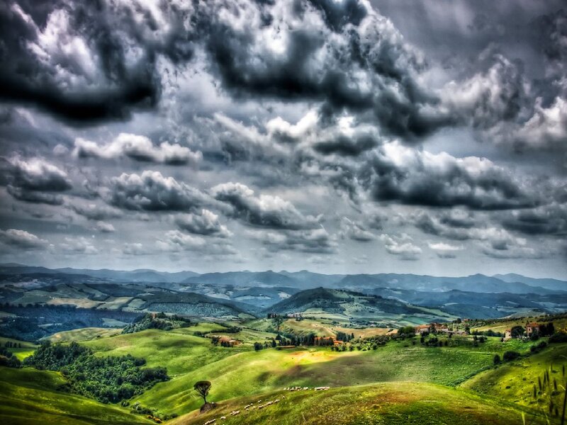 Rolling Hills Landscape — Green, Dramatic, Afternoon, Photograph