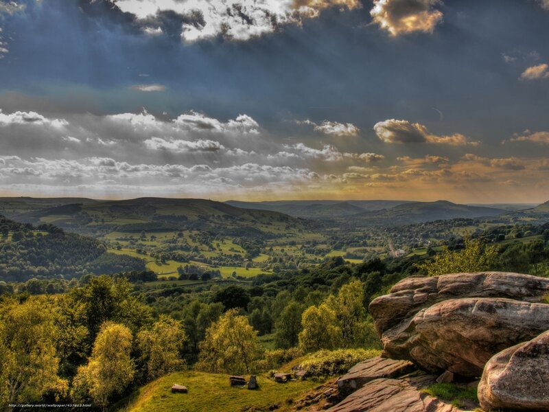 Rolling Hills Landscape — Green, Dramatic, Afternoon, Photograph, Trees