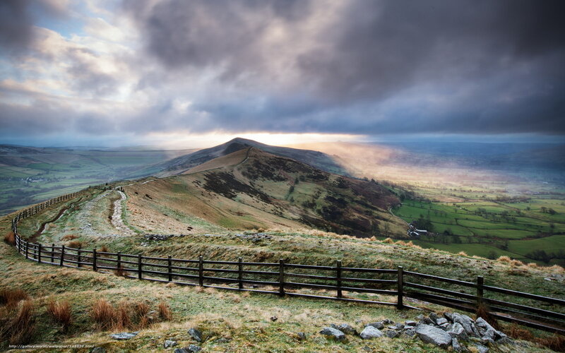 Rolling Hills Landscape — Green, Dramatic, Morning, Photograph, Fence, Mountain