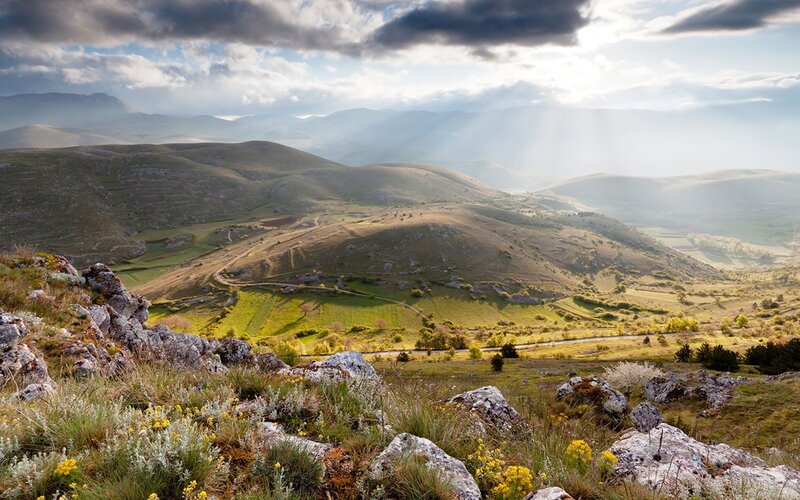 Rolling Hills Landscape — Green, Dramatic, Morning, Photograph, Mountains