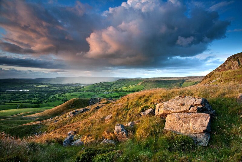 Rolling Hills Landscape — Green, Dramatic, Sunset, Photograph, Clouds