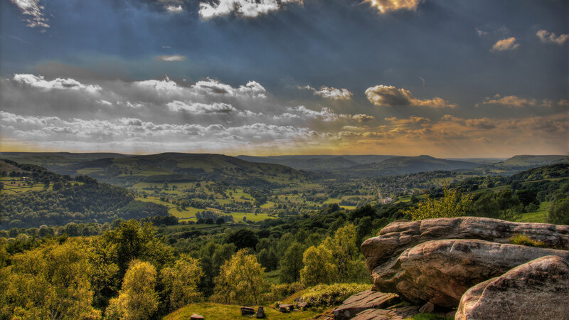 Rolling Hills Landscape — Green, Dramatic, Sunset, Photograph