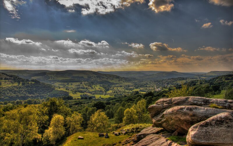 Rolling Hills Landscape — Green, Dramatic, Sunset, Photograph, Trees
