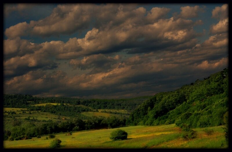 Rolling Hills Landscape — Green, Dramatic, Sunset