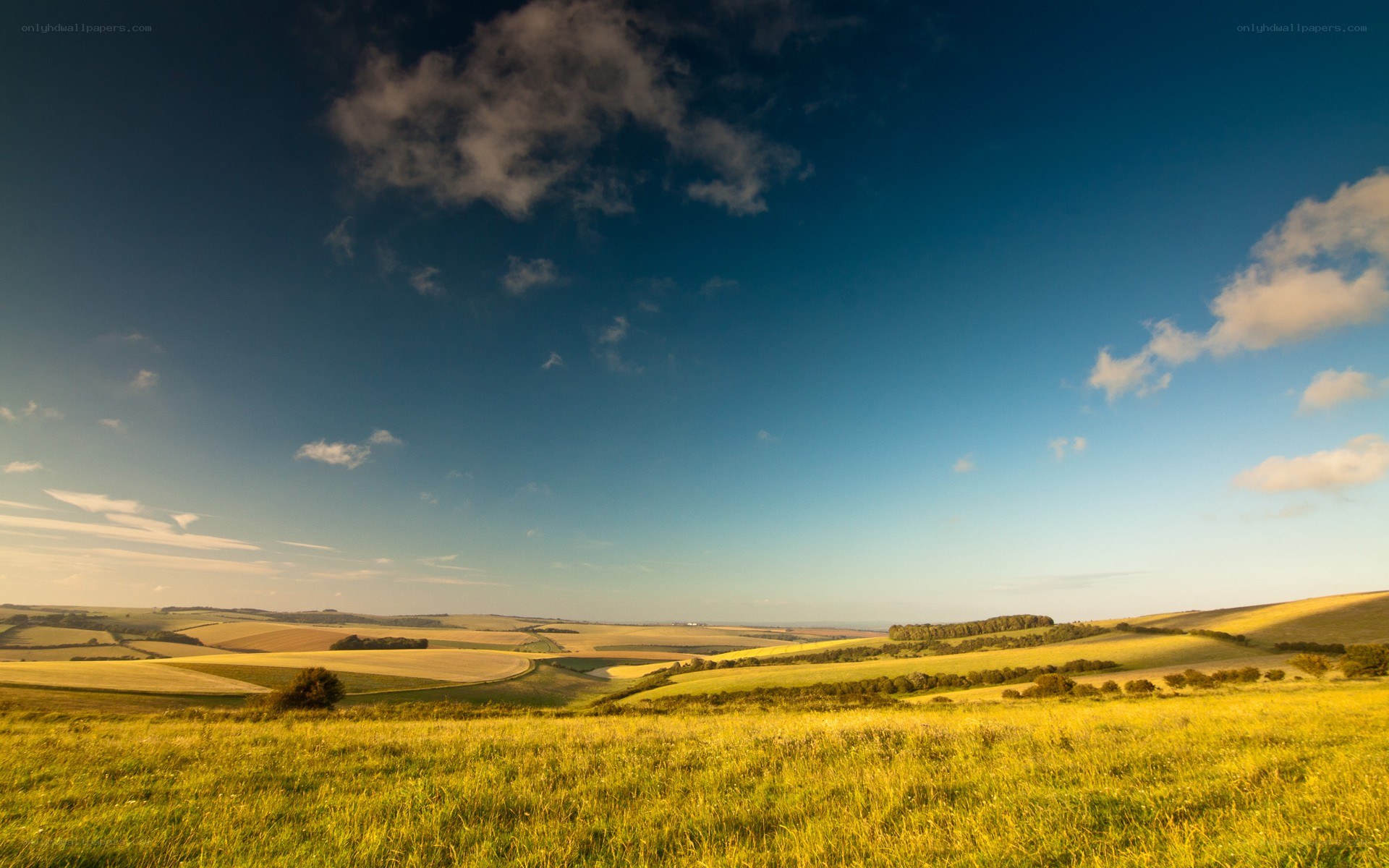 Rolling hills under a blue sky