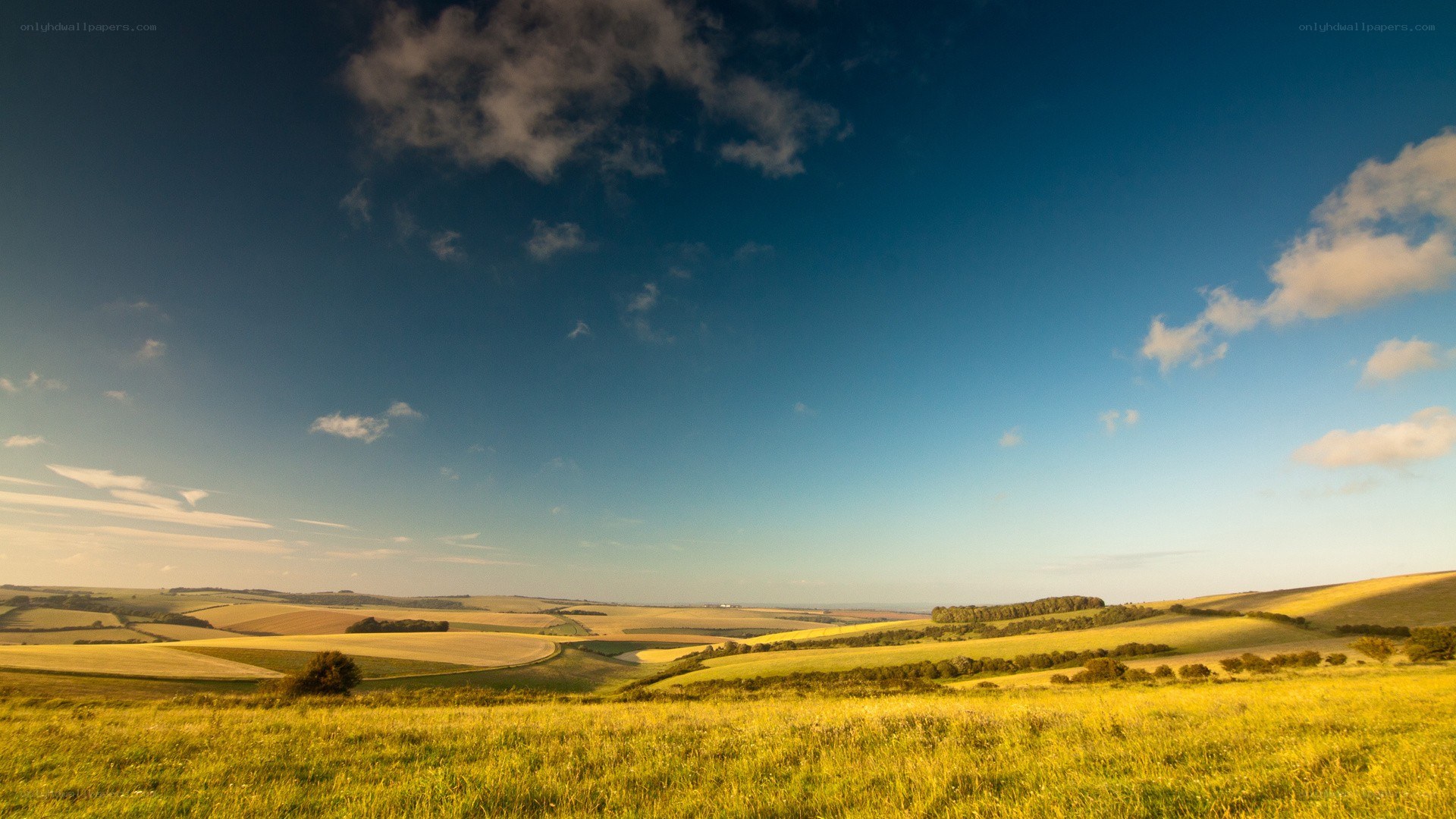 Rolling hills under blue sky