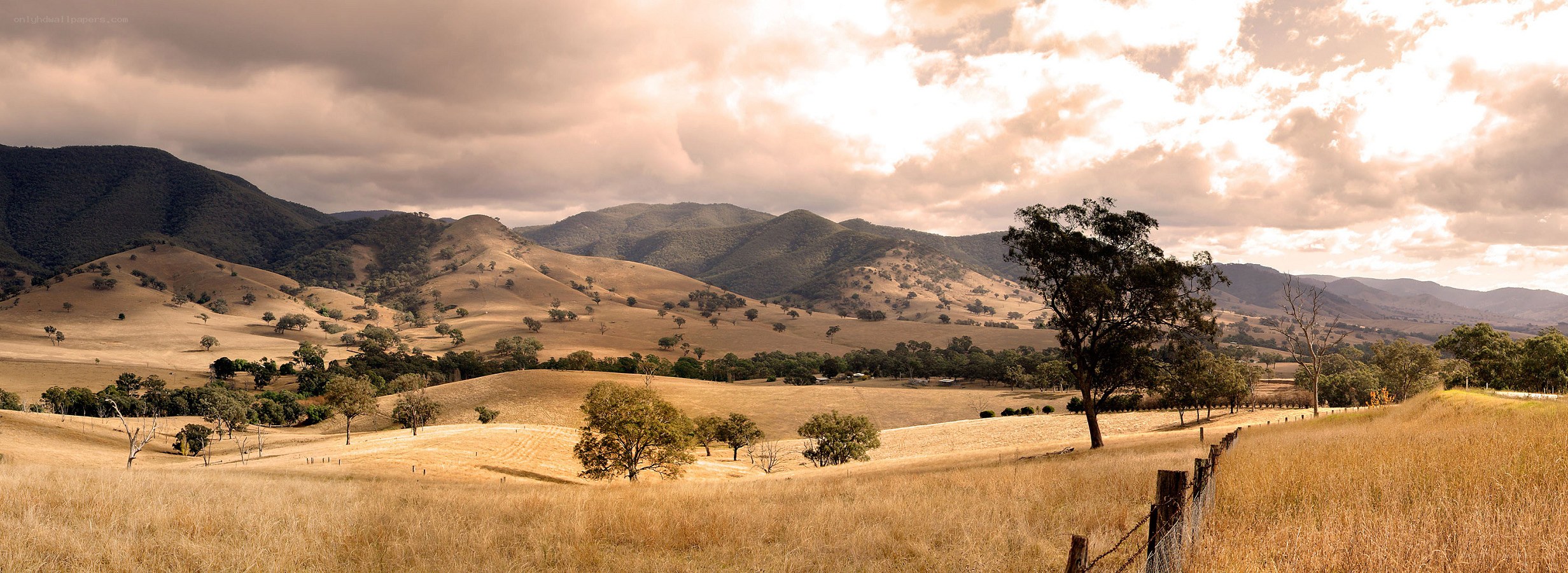 Rolling hills under cloudy sky