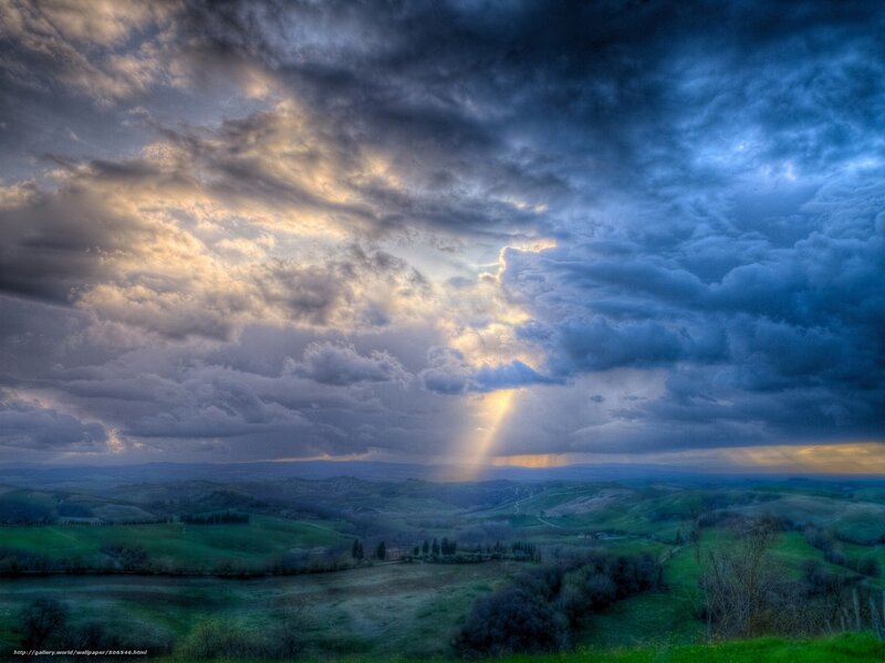 Rolling Hills under Stormy Sky — Blue