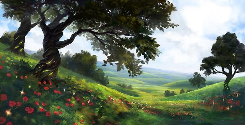 Rolling Hills with Trees — Green, Serene, Afternoon
