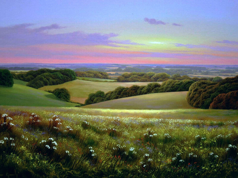 Rolling Hills with Wildflowers — Green