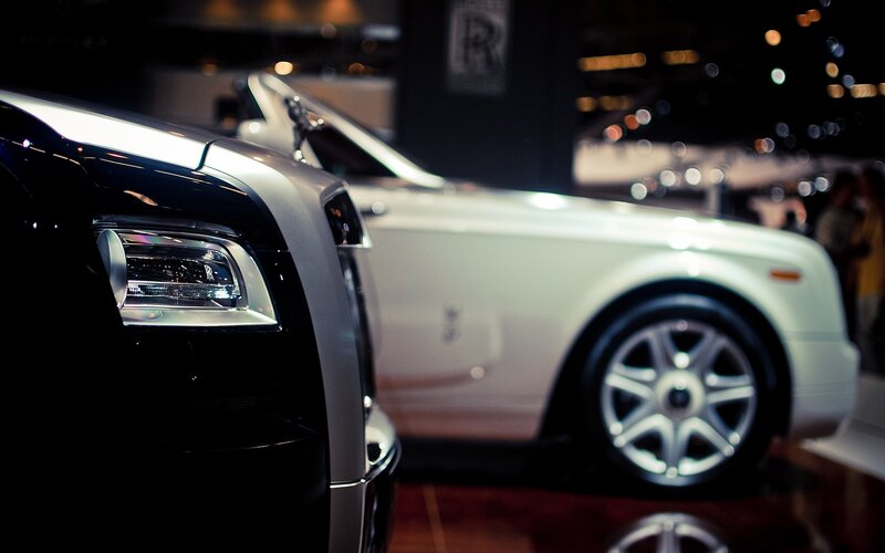 Rolls-Royce cars on display