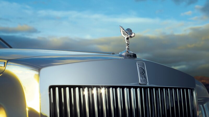 Rolls-Royce Hood Ornament — Silver, Dramatic, Sunset, Photograph, Car Grille, Sky