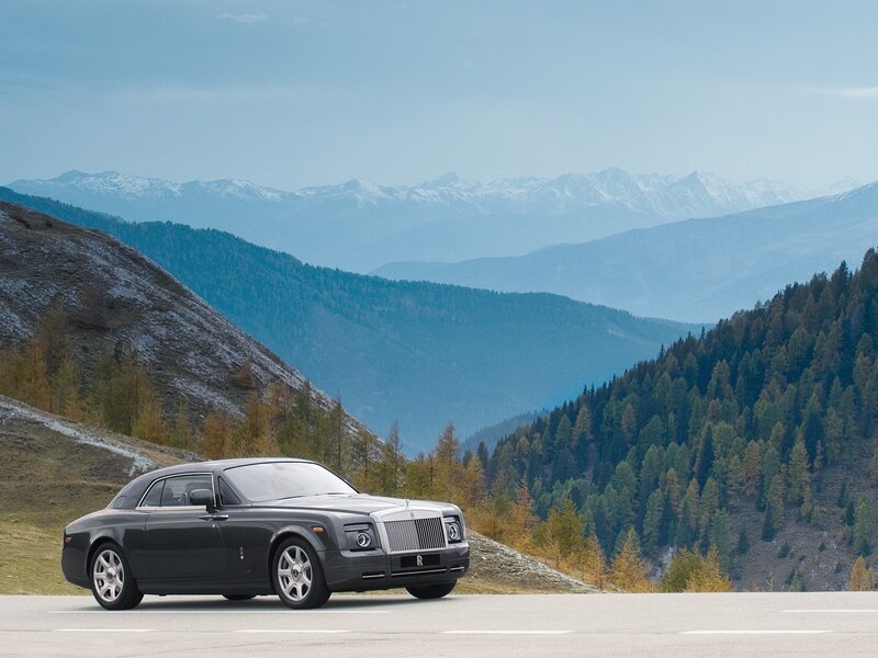 Rolls-Royce in mountain landscape