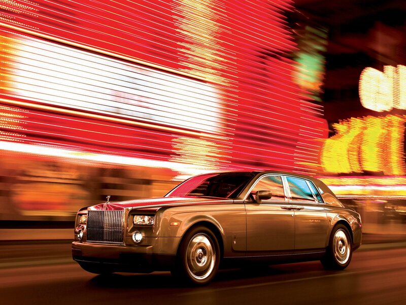 Rolls-Royce Phantom — Red, Dynamic, Night, Photograph, Car, Neon Lights